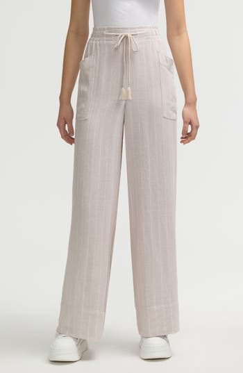 Nvlt Wide Leg Pants In Natural White Pinstripe