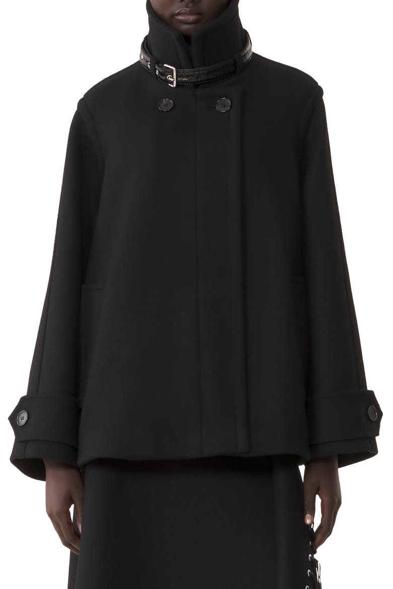 Short Wool Coat With Stand-Up Collar, Main, color, Black