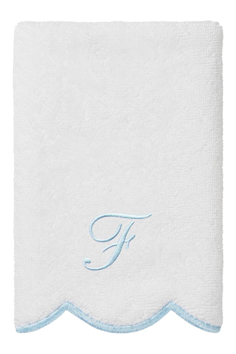 Adornia Scallop Personalized 3-Piece Towel Set, Alternate, color, WHITE/ BLUE F