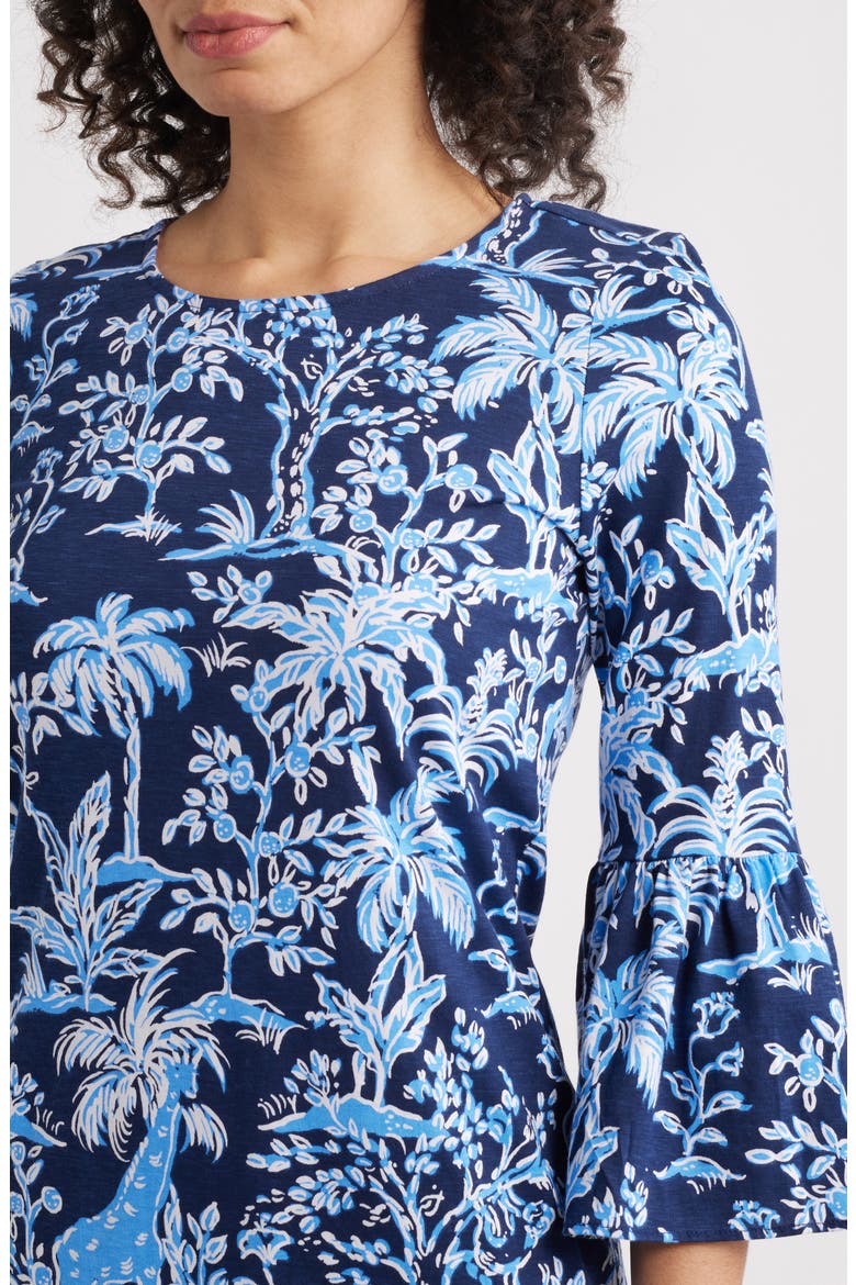 Rozaline Palm Print Supima® Cotton Jersey Dress, Alternate, color, LOW TIDE NAVY TALL TALES