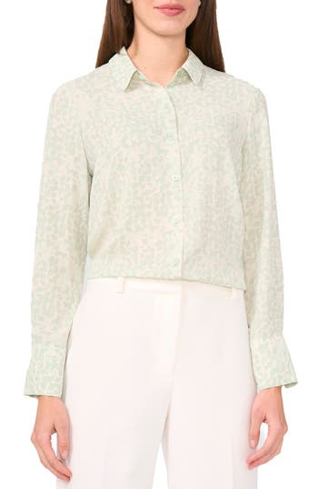 Halogen ® Geo Print Crepe Button-up Shirt In Green