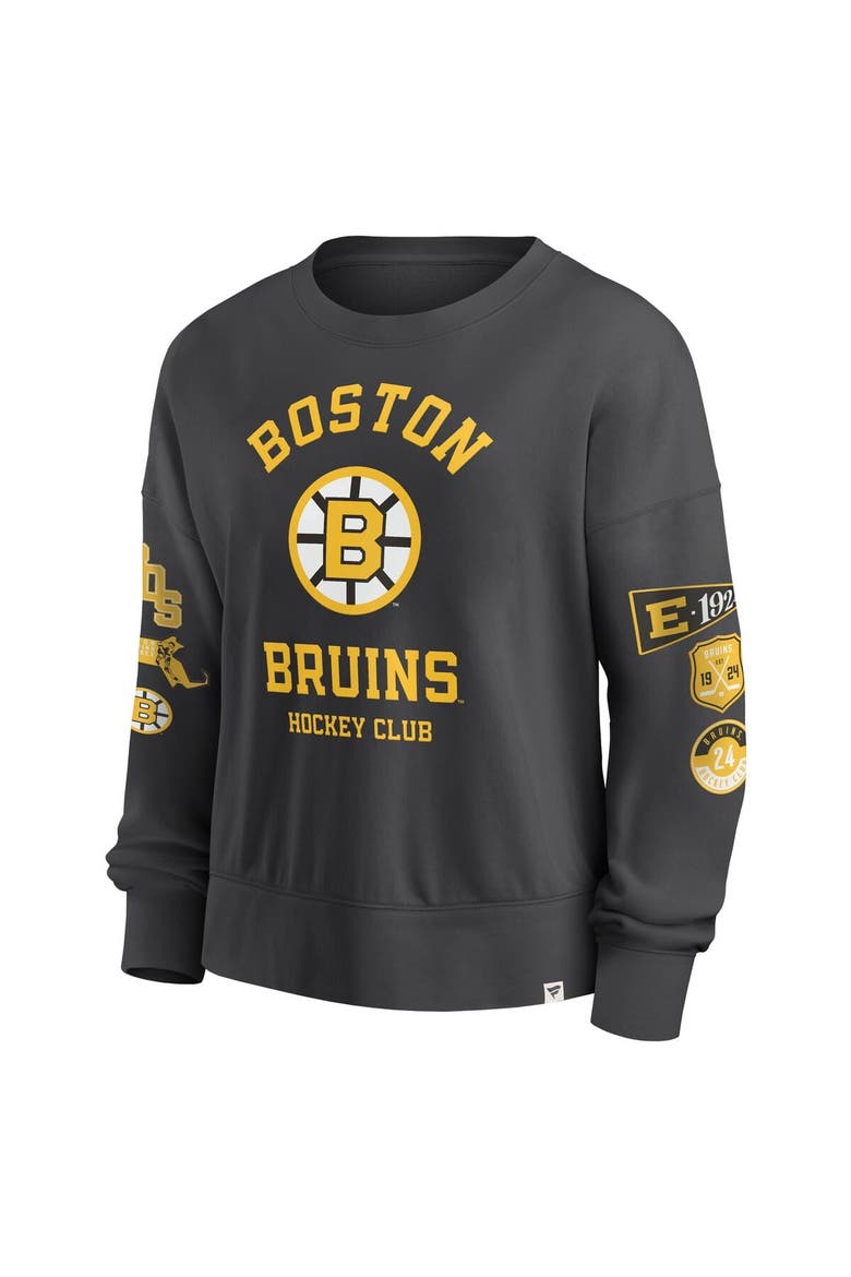 Women's Fanatics  Black Boston Bruins Oversized Vintage Go Team Pullover Sweatshirt, Alternate, color, Black