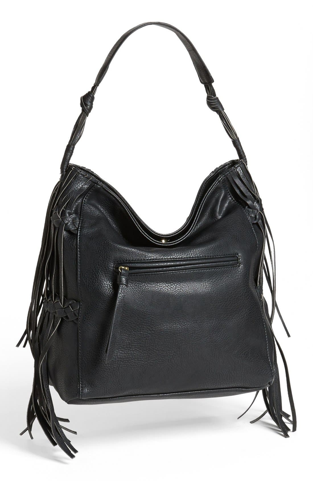 Boho Fringed Hobo, Main, color, BLACK