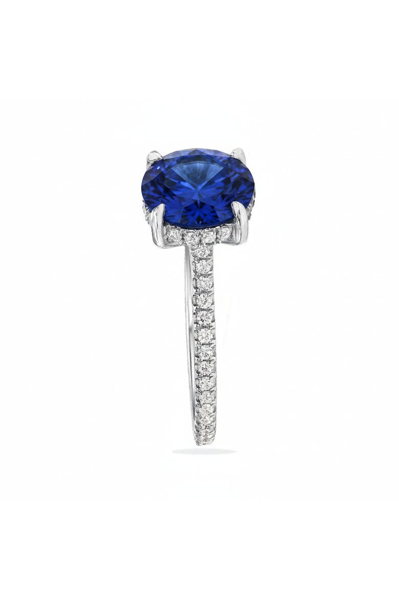 Round Lab Blue Sapphire & Diamond Solitaire Ring 14K, Alternate, color, 3.91ct/White Gold