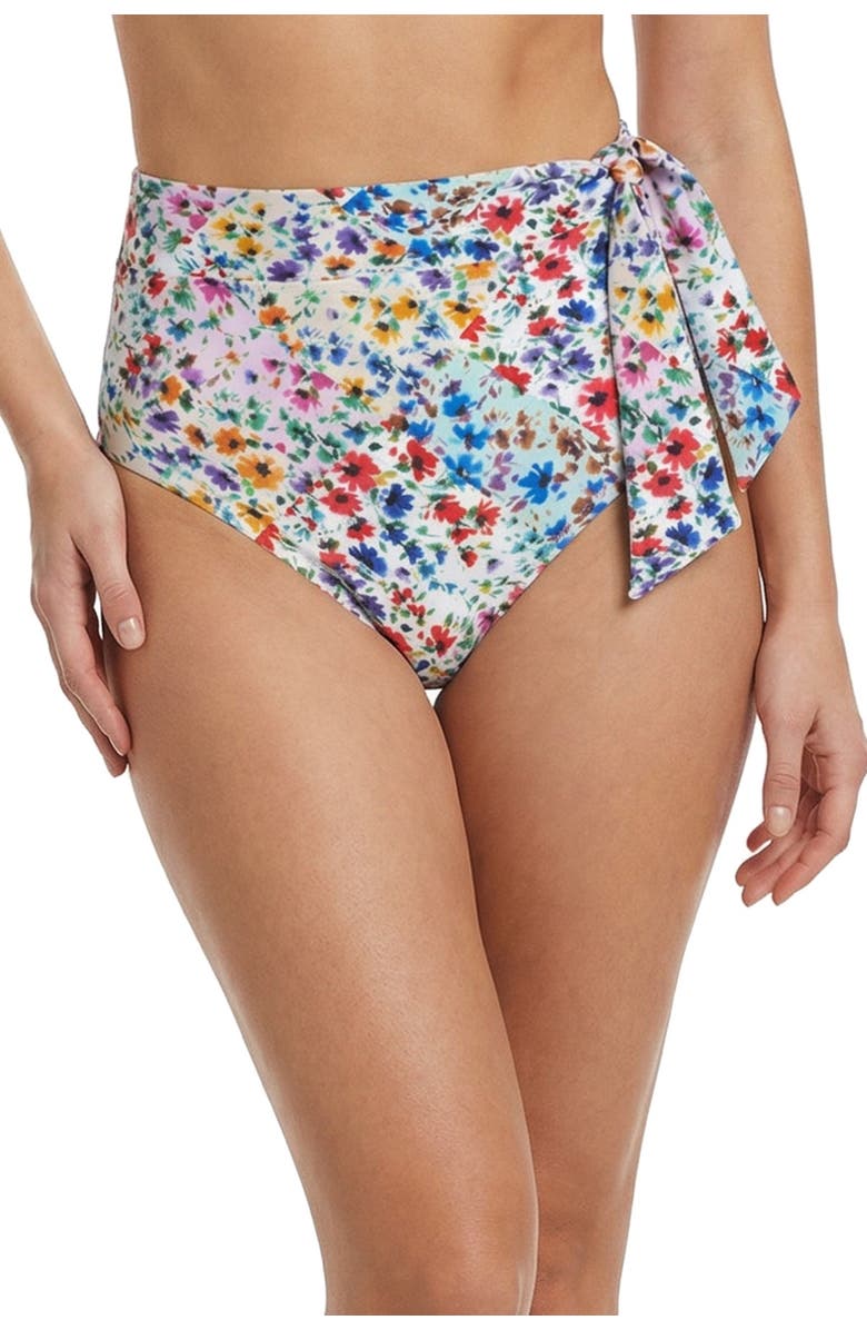 Change of Scenery Side Tie High Waist Bikini Bottom with Full Coverage, Main, color, Wildflower Patch