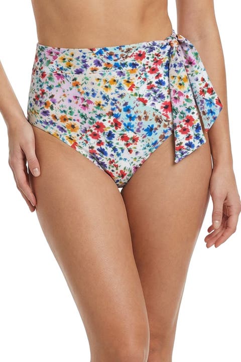 Side Tie High Waist Bikini Bottom with Full Coverage