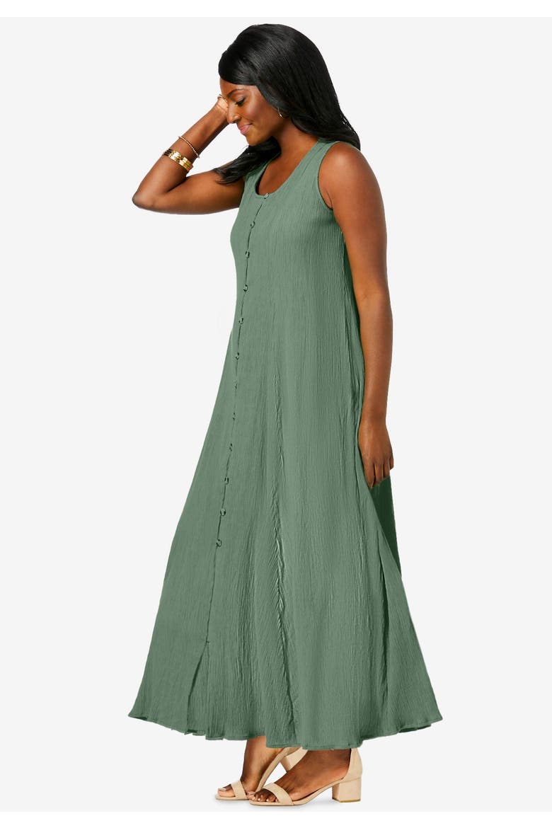 Button Down Gauze Dress, Alternate, color, OLIVE DRAB