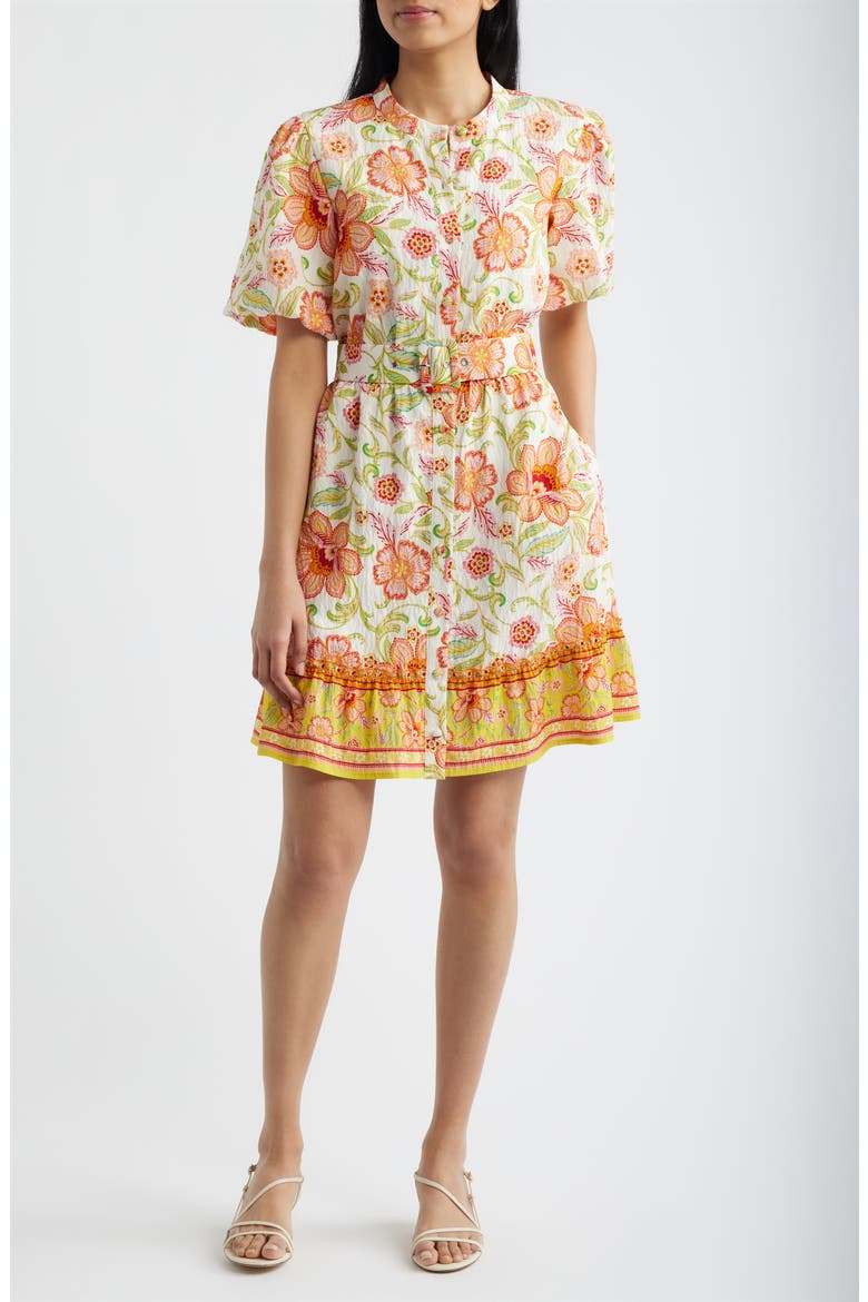 Sunkissed Floral Puff Sleeve Belted Dress, Main, color, SUNKISS