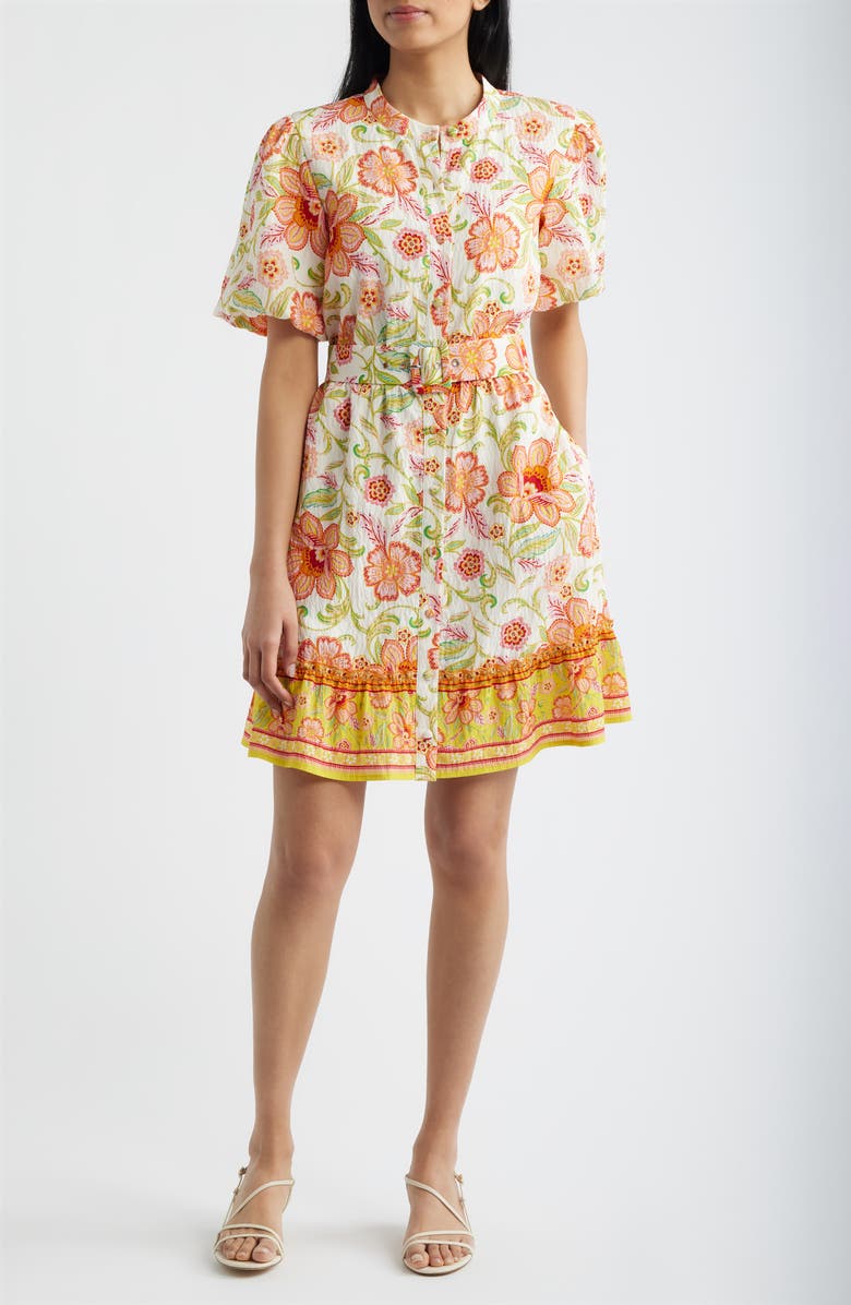 Sam Edelman Sunkissed Floral Puff Sleeve Belted Dress, Main, color, Sunkiss