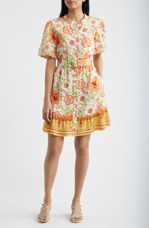 Sunkissed Floral Puff Sleeve Belted Dress
