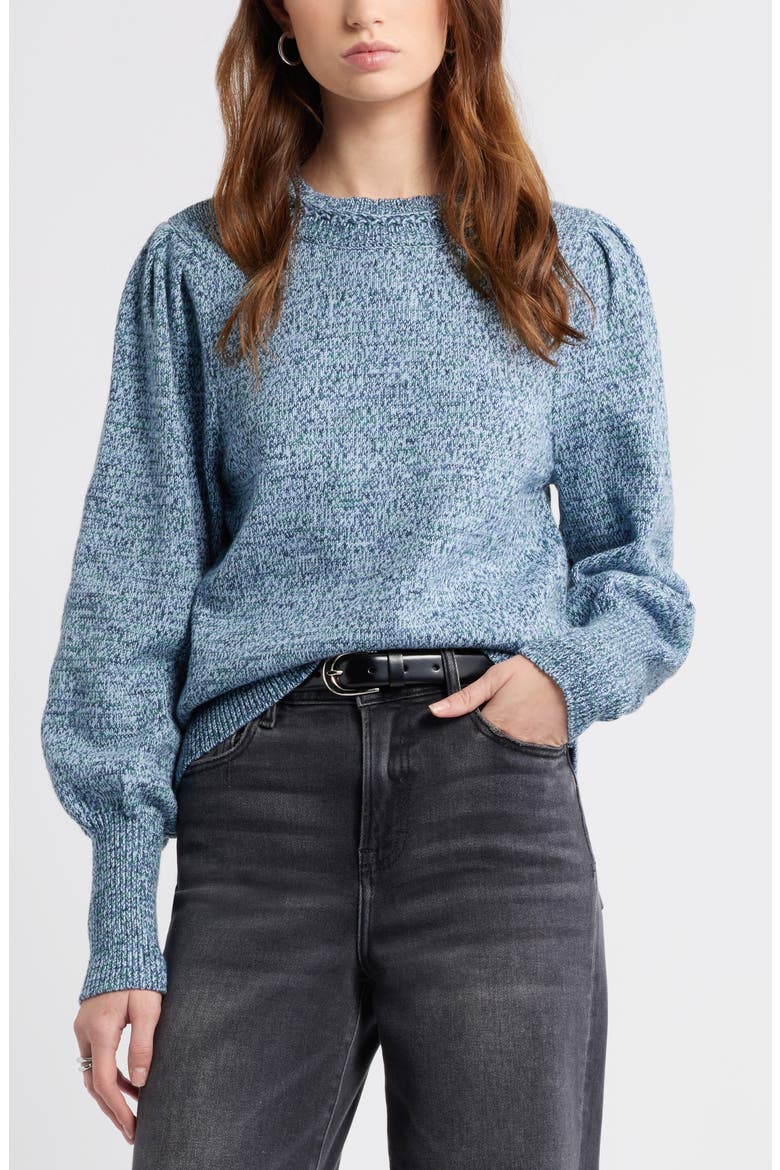 Marl Balloon Sleeve Crewneck Sweater, Main, color, BLUE DENIM HEATHER