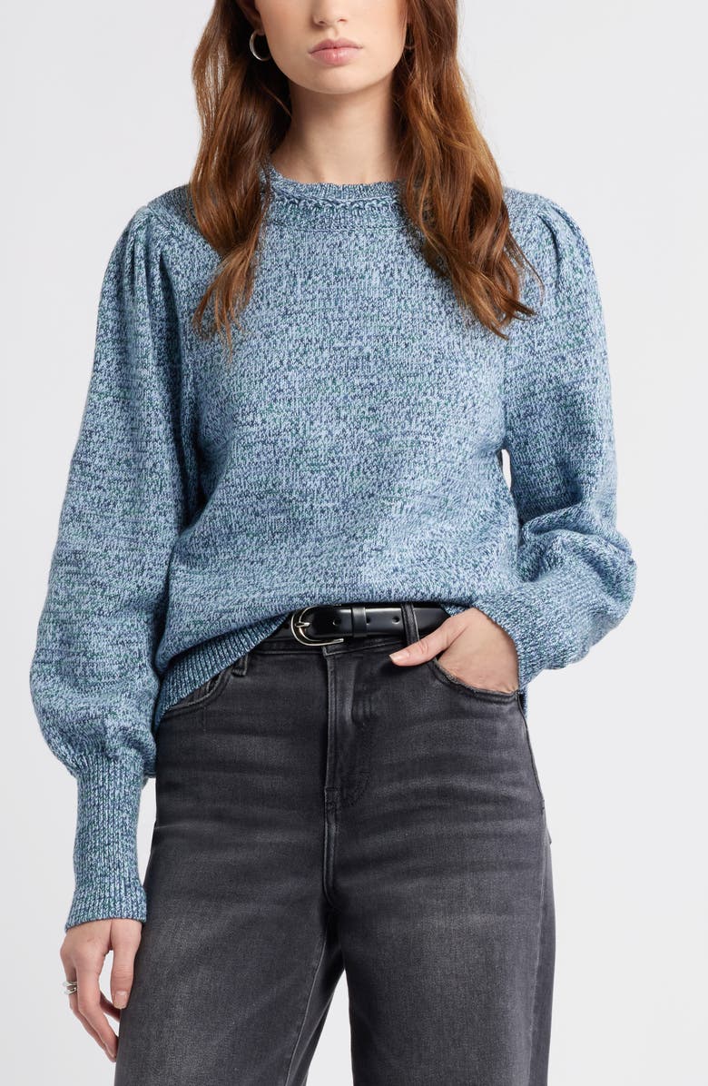 Treasure & Bond Marl Balloon Sleeve Crewneck Sweater, Main, color, Blue Denim Heather