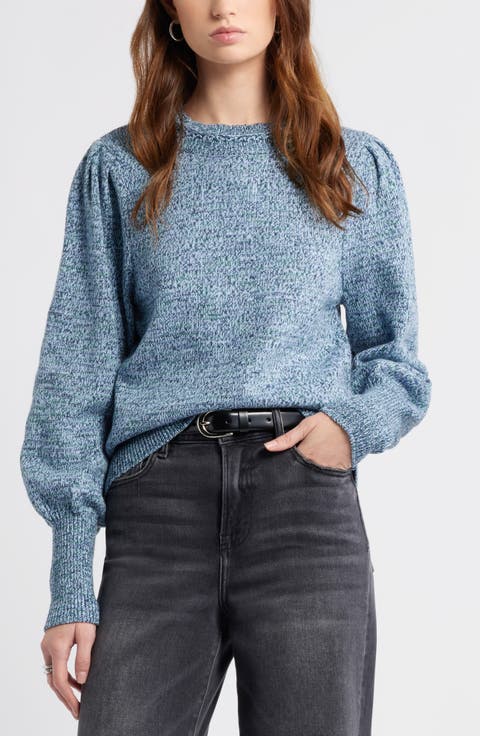 Marl Balloon Sleeve Crewneck Sweater