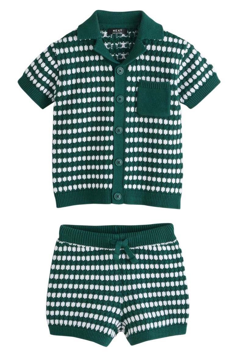 Kids' Mono Stripe Crochet Polo & Shorts Set, Main, color, GREEN