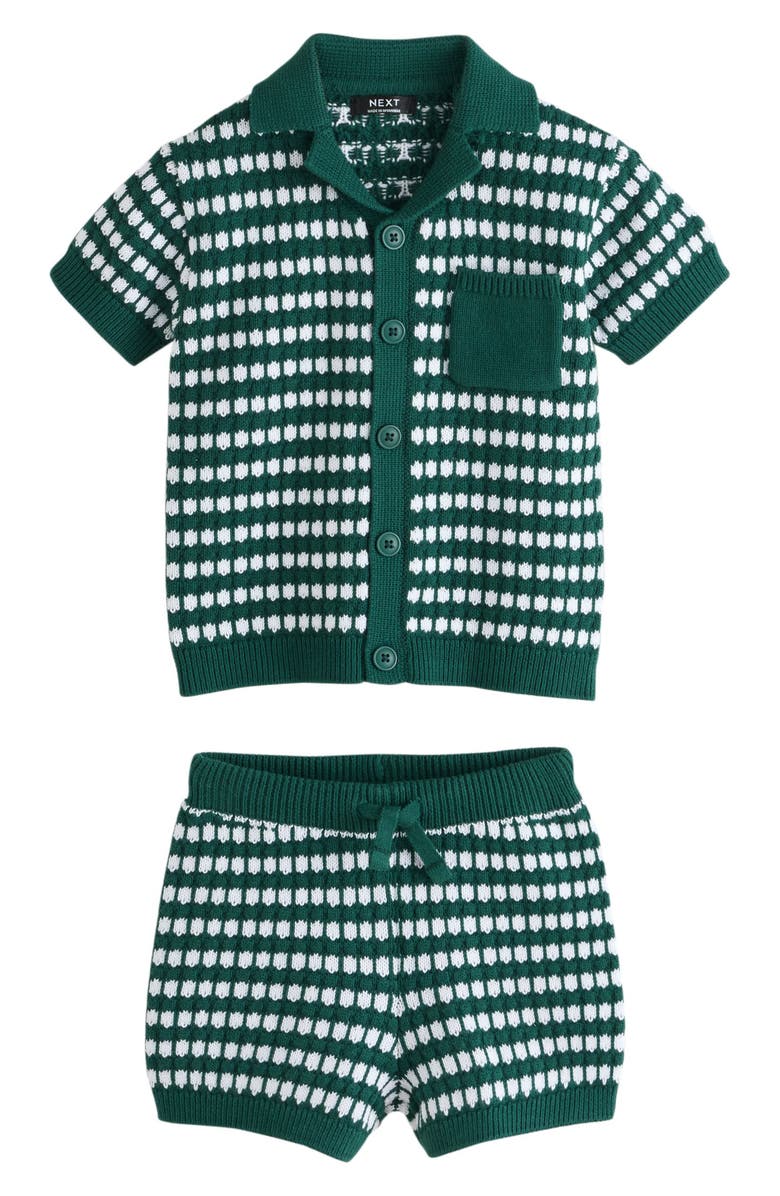 NEXT Kids' Mono Stripe Crochet Polo & Shorts Set, Main, color, Green