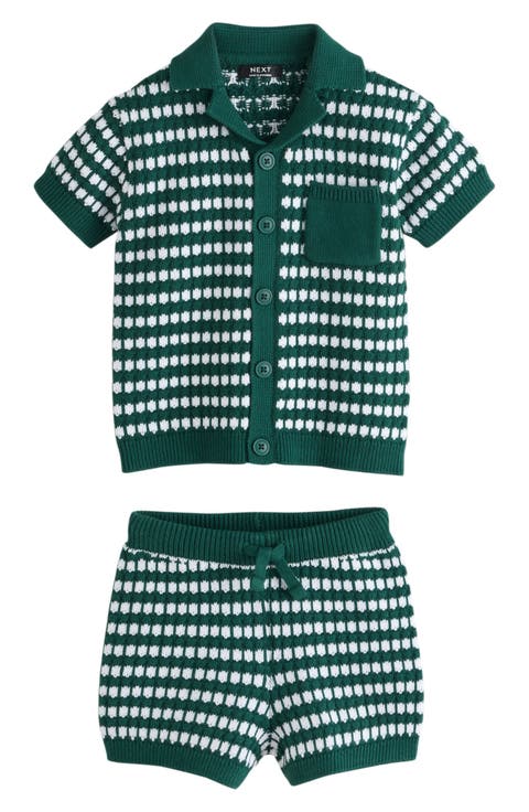 Kids' Mono Stripe Crochet Polo & Shorts Set (Baby, Toddler & Little Kid)
