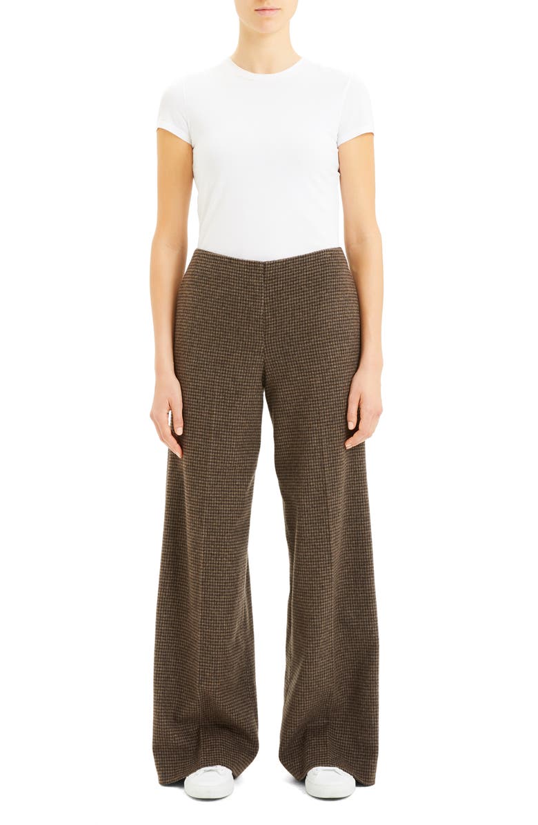 Theory Houndstooth Wool Blend Flannel Wide Leg Pants, Alternate, color,