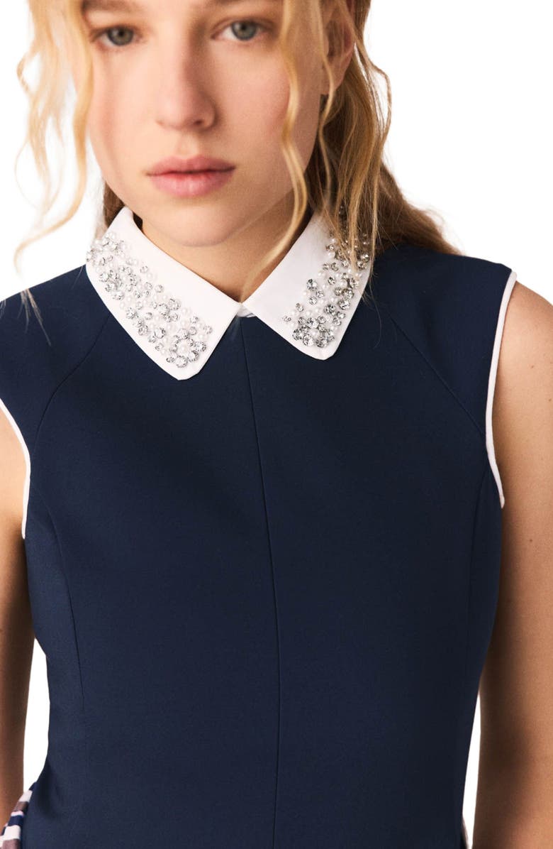 maje Flared dress with contrast trim, Alternate, color, Navy