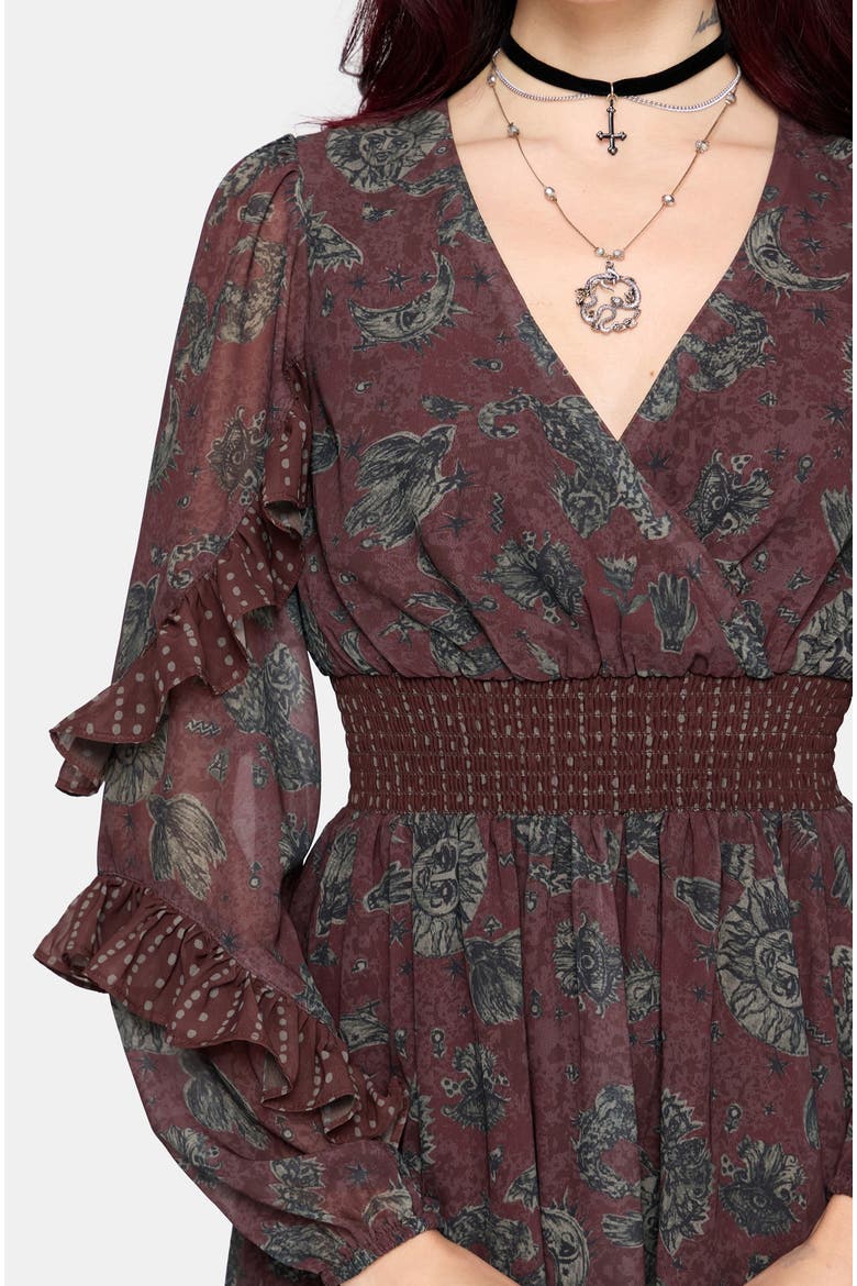 Pact Paisley Frill Sleeve Mini Dress, Alternate, color, Burgundy