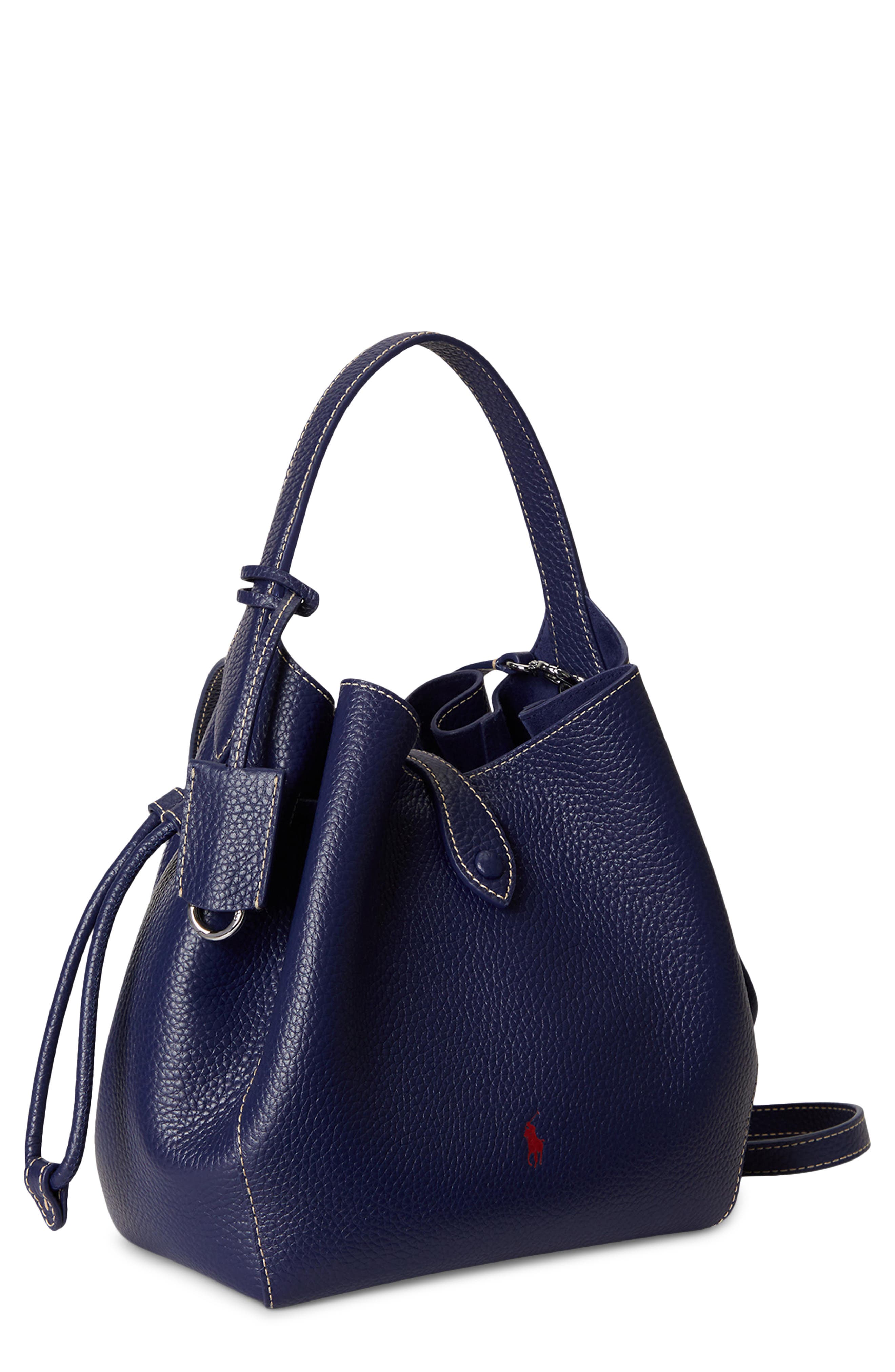Polo Ralph Lauren Small Polo Play Pebble Leather Crossbody Tote, Main, color, Ink