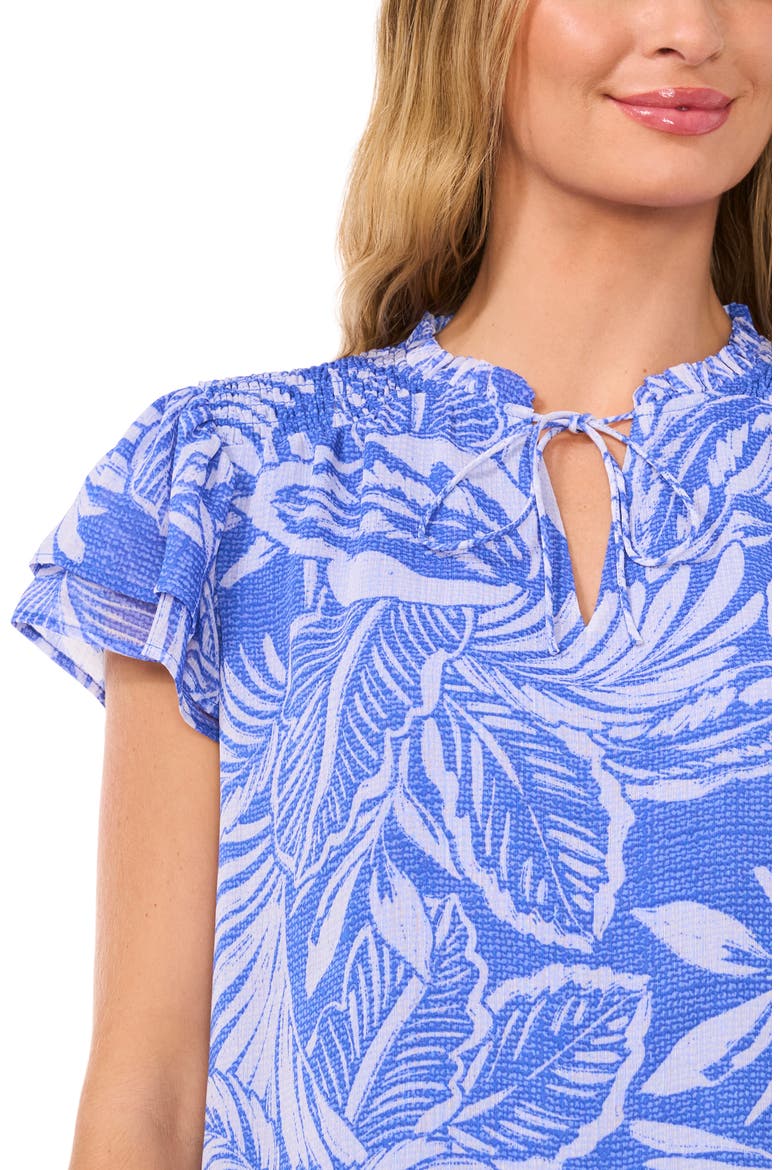 Palm Print Flutter Sleeve Top, Alternate, color, TROPIC NIGHT BLUE