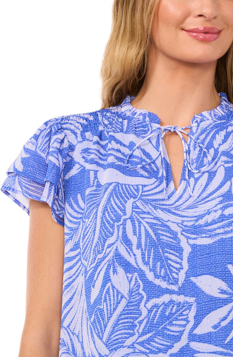 CeCe Palm Print Flutter Sleeve Top, Alternate, color,