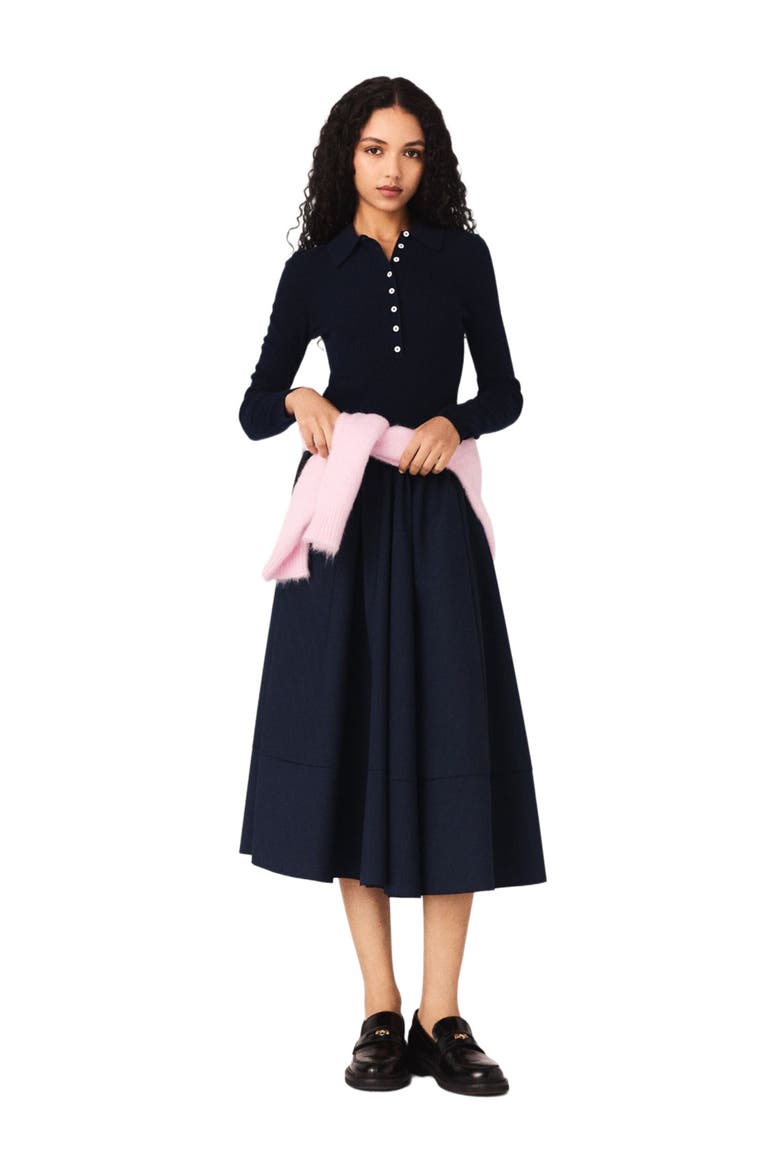 Polo collar ribbed sweater, Alternate, color, Navy