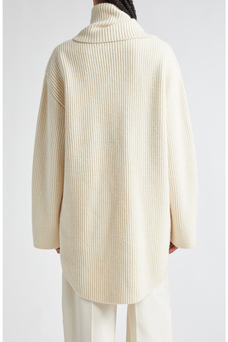 Draped Scarf Oversize Funnel Neck Wool Rib Sweater, Alternate, color, OFF WHITE