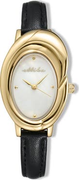 Ettika Sculpted Oval Leather Strap Watch