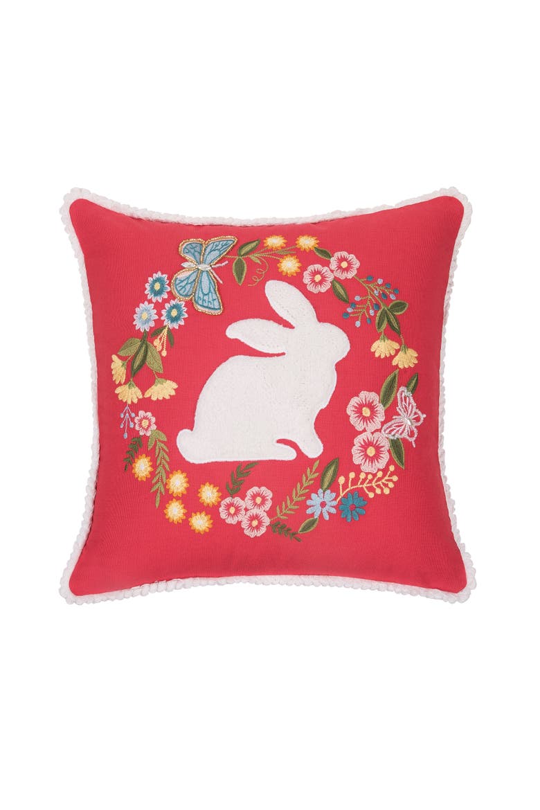 Spring Easter Bunny Silhouette & Wreath Accent Throw Pillow, 16" x 16", Main, color, Pink
