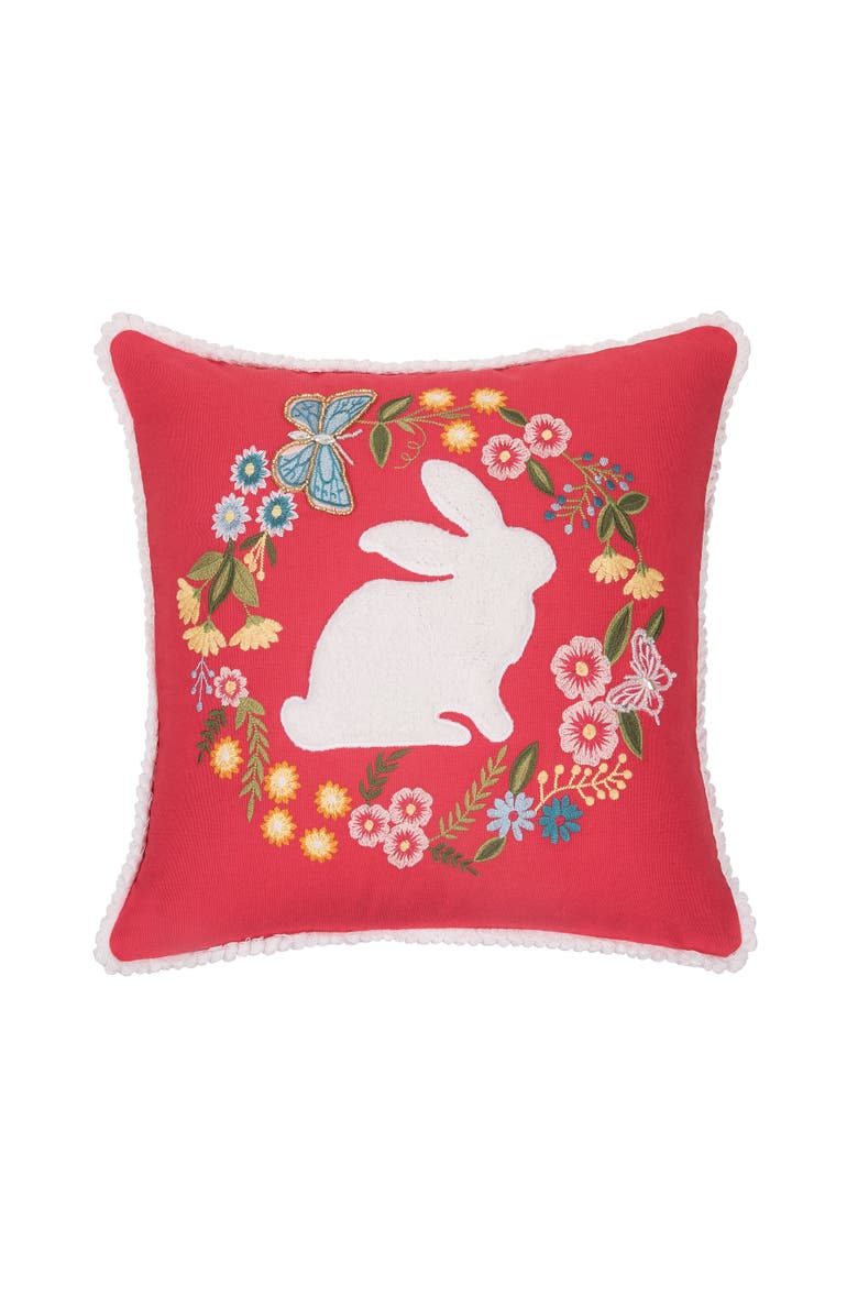 C&F Home Spring Easter Bunny Silhouette & Wreath Accent Throw Pillow, 16" x 16", Main, color, Pink