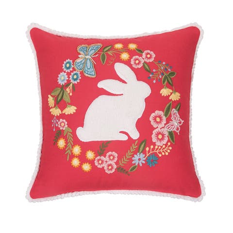 Spring Easter Bunny Silhouette & Wreath Accent Throw Pillow, 16" x 16"