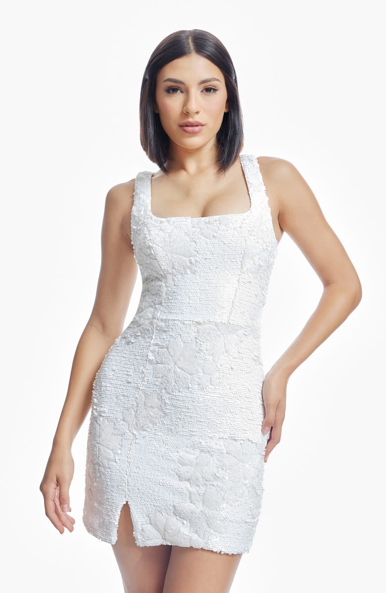 Dress the Population Saylor Sequin Floral Cocktail Minidress, Alternate, color, White