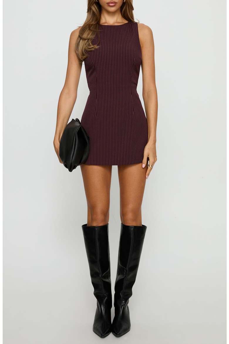 Yumiko Pinstripe Sleeveless Skirted Romper, Main, color, BURGUNDY PINSTRIPE