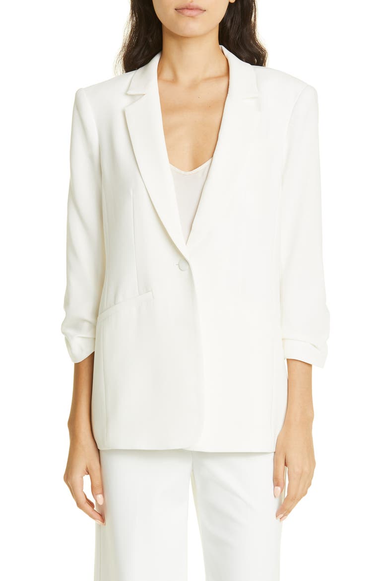 Khloe Ruched Sleeve Blazer, Main, color, IVORY