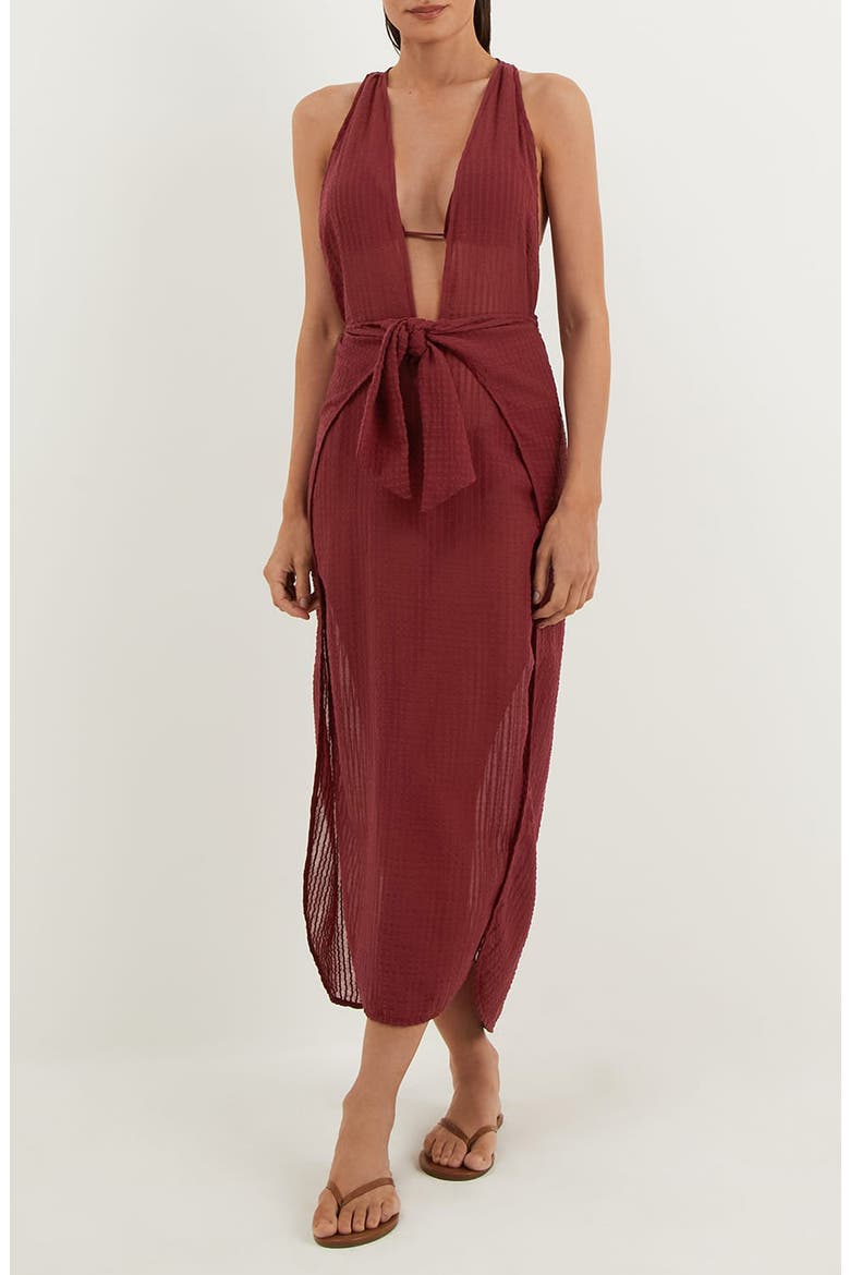 Ida Plunging Tie Waist Cover-Up Maxi Dress, Main, color, RED