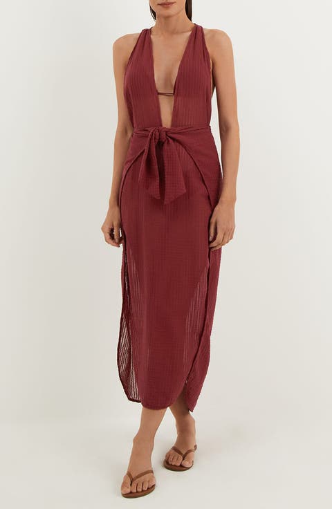 Ida Plunging Tie Waist Cover-Up Maxi Dress