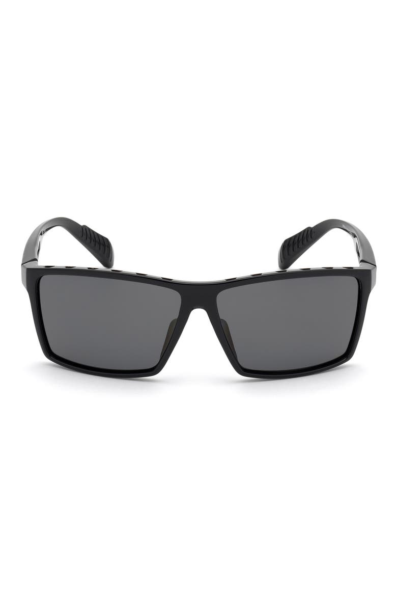 63mm Rectangular Sunglasses, Main, color, BLACK / SMOKE POLARIZED LENSES