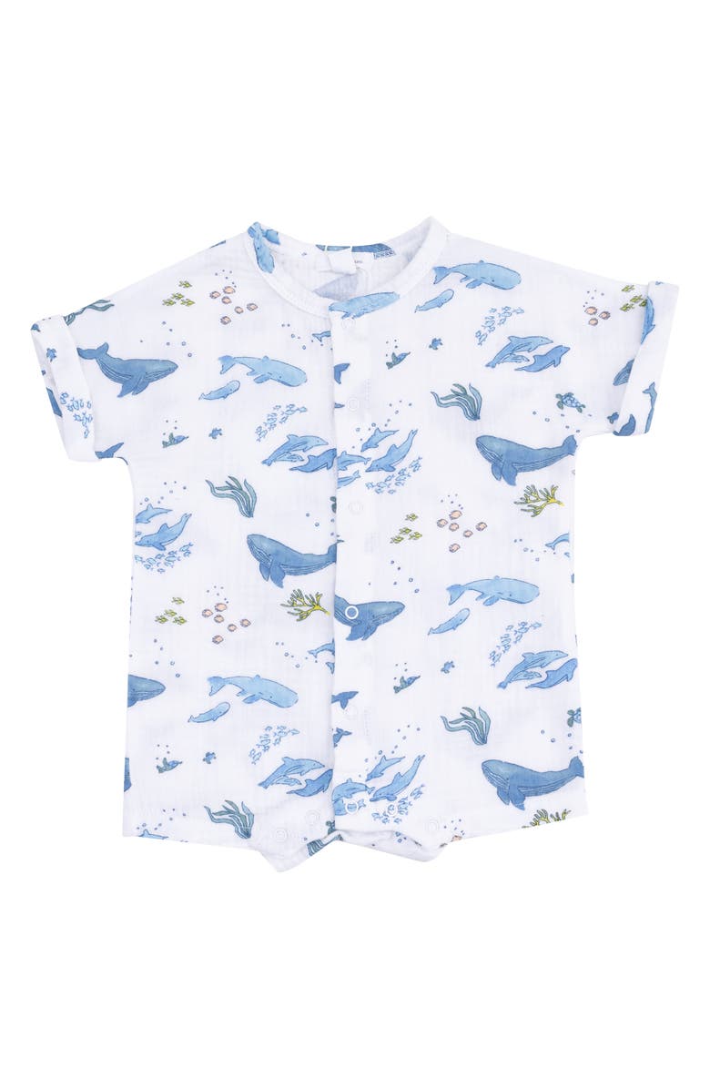 Angel Dear Whale Print Organic Cotton Gauze Romper, Main, color, 