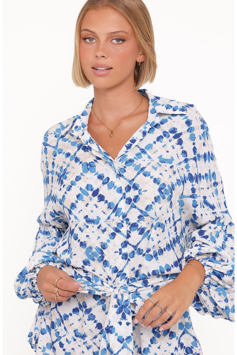 Tansy Abstract Print Long Sleeve Romper, Alternate, color, BLUE DIAMOND