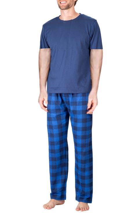 Knit Brushed Grid Flannel Pajamas