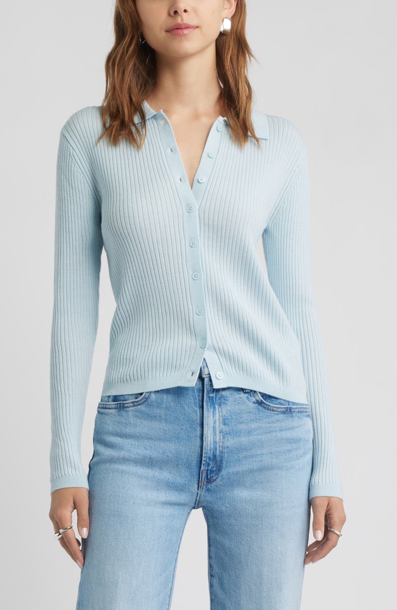 Open Edit Collared Merino Wool Cardigan, Main, color, Blue Delicate