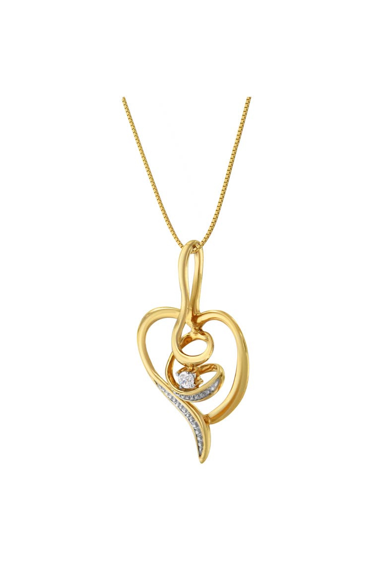 10K Yellow Gold .03 Cttw Diamond-Accented Diamond Swirl Open Heart Pendant Necklace, Alternate, color, Yellow