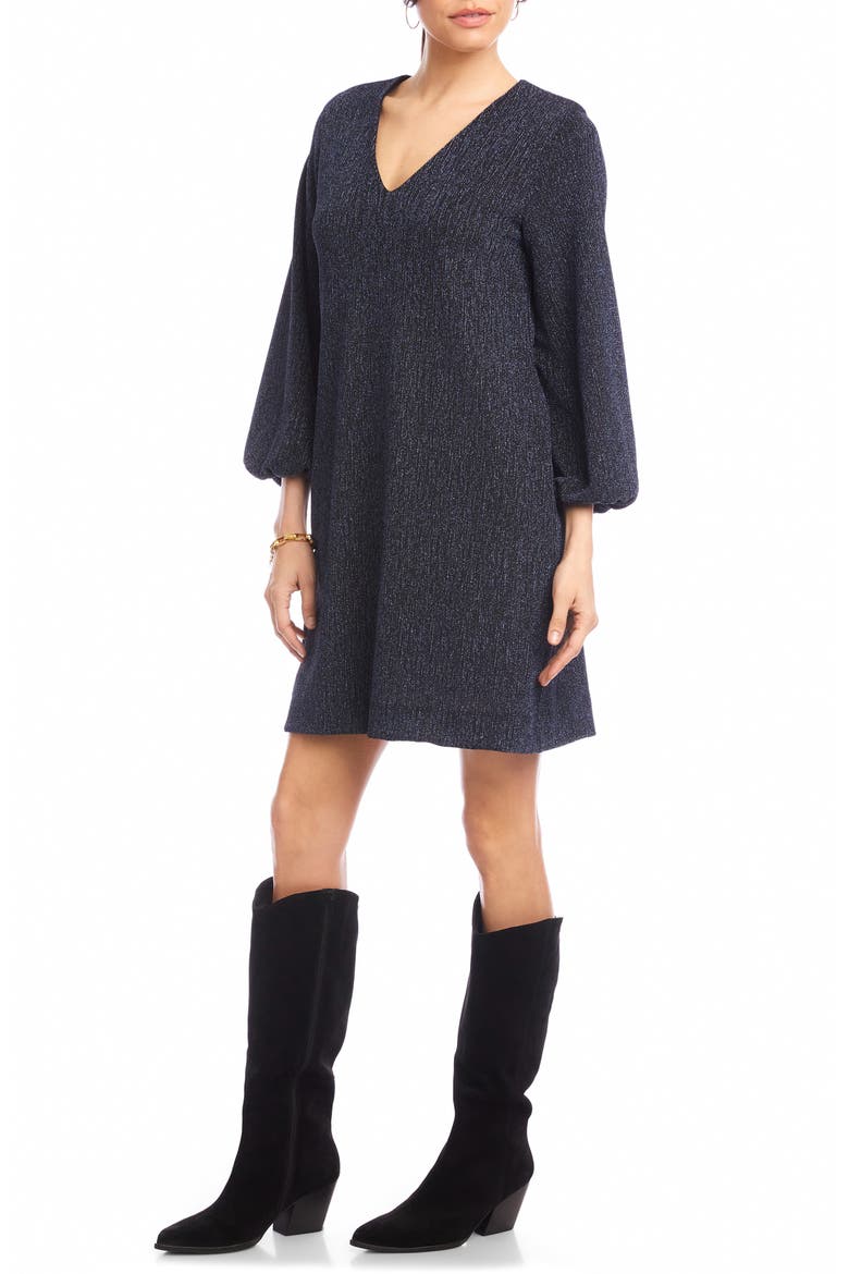 Metallic Long Sleeve Minidress, Alternate, color, NAVY