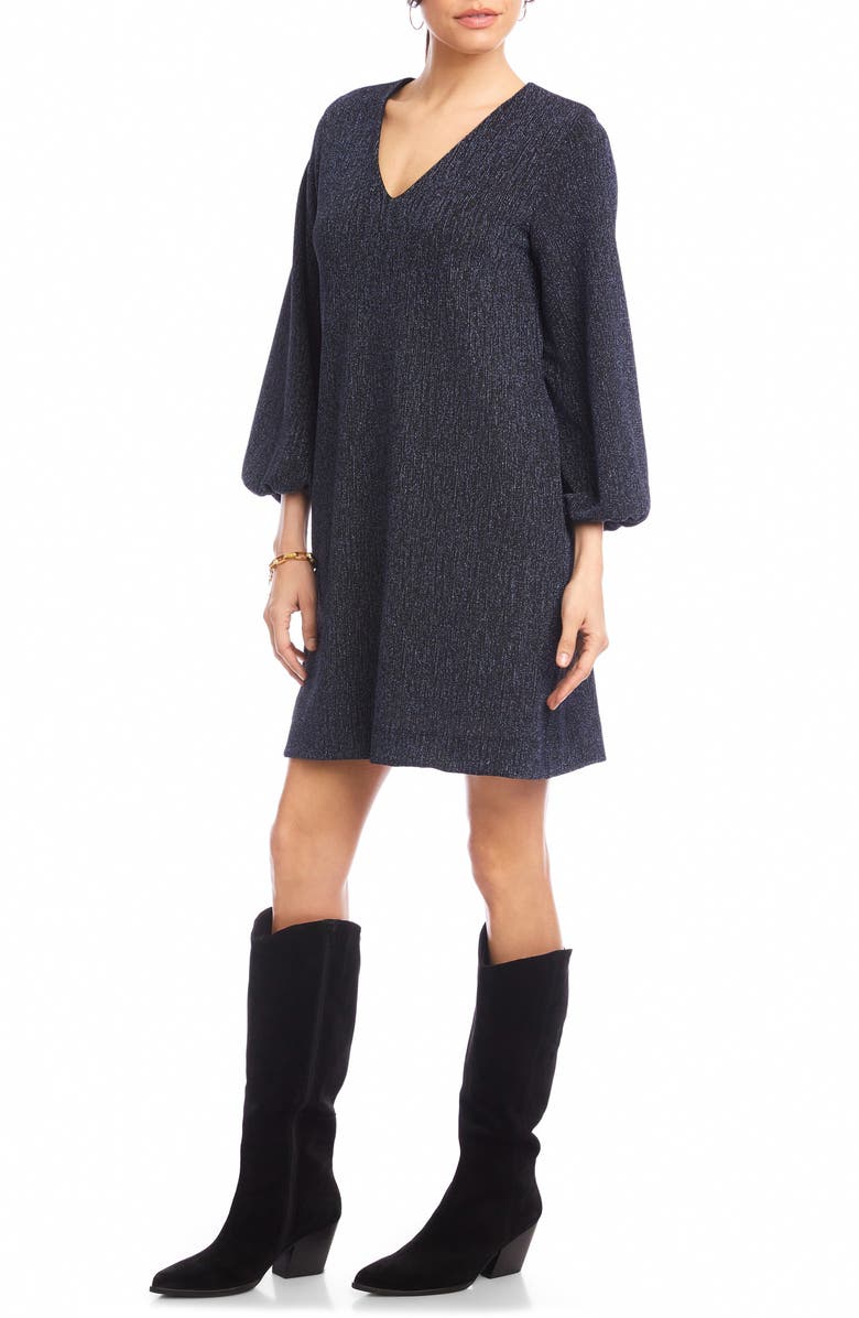 Karen Kane Metallic Long Sleeve Minidress, Alternate, color, Navy