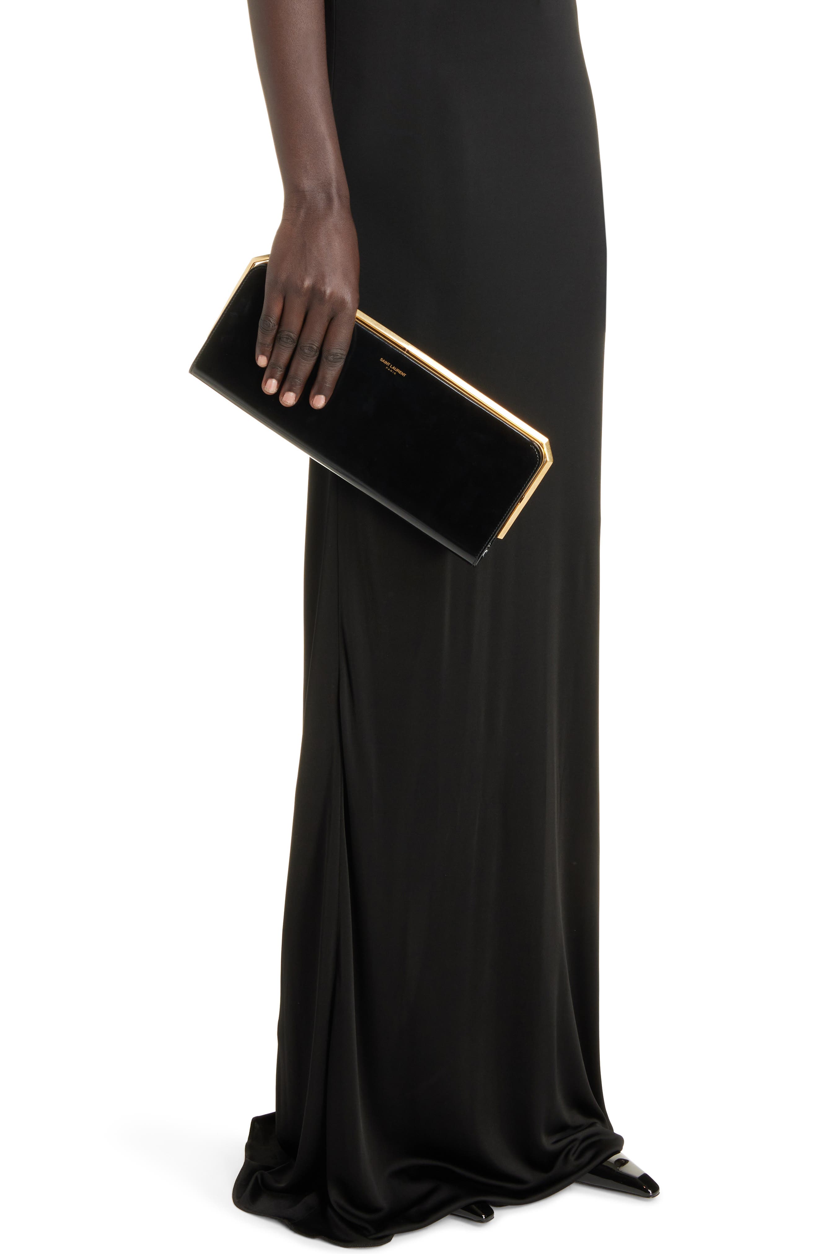 Saint Laurent SLP Patent Leather Frame Clutch, Alternate, color, 
