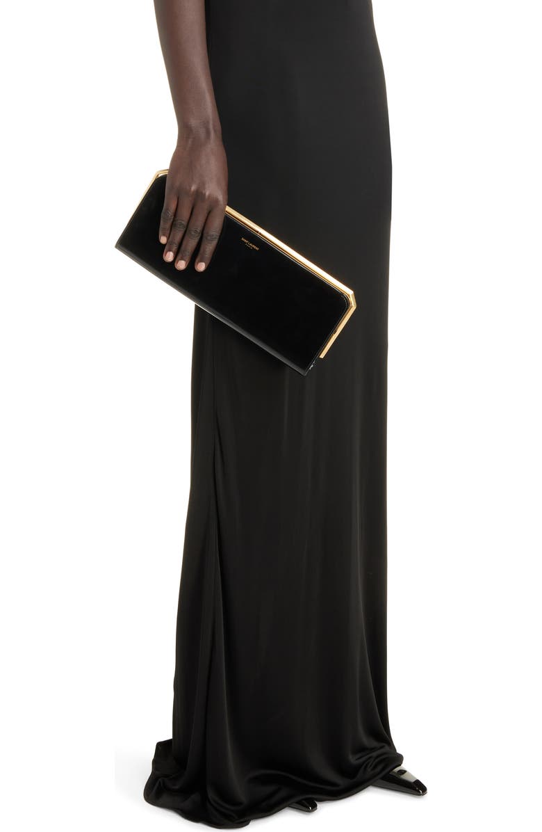 Saint Laurent SLP Patent Leather Frame Clutch, Alternate, color,
