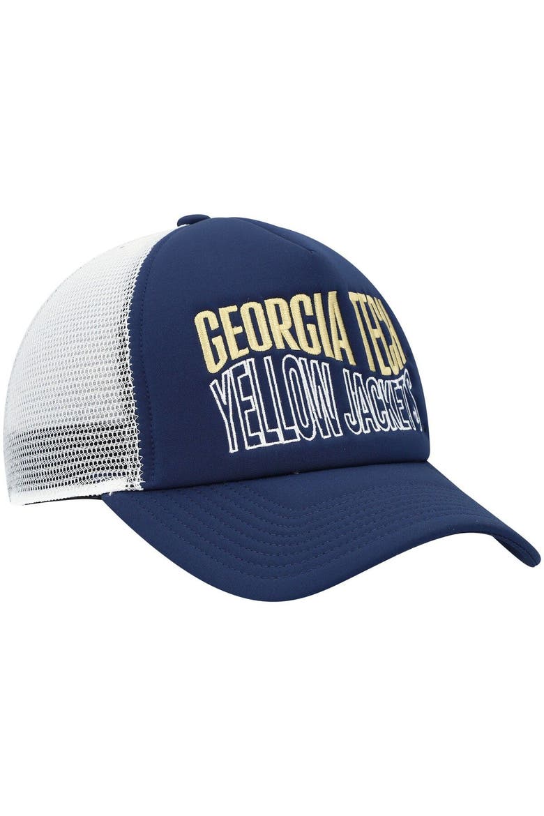 Men's adidas Navy/White Georgia Tech Yellow Jackets Wave Foam Trucker Snapback Hat, Alternate, color, Navy