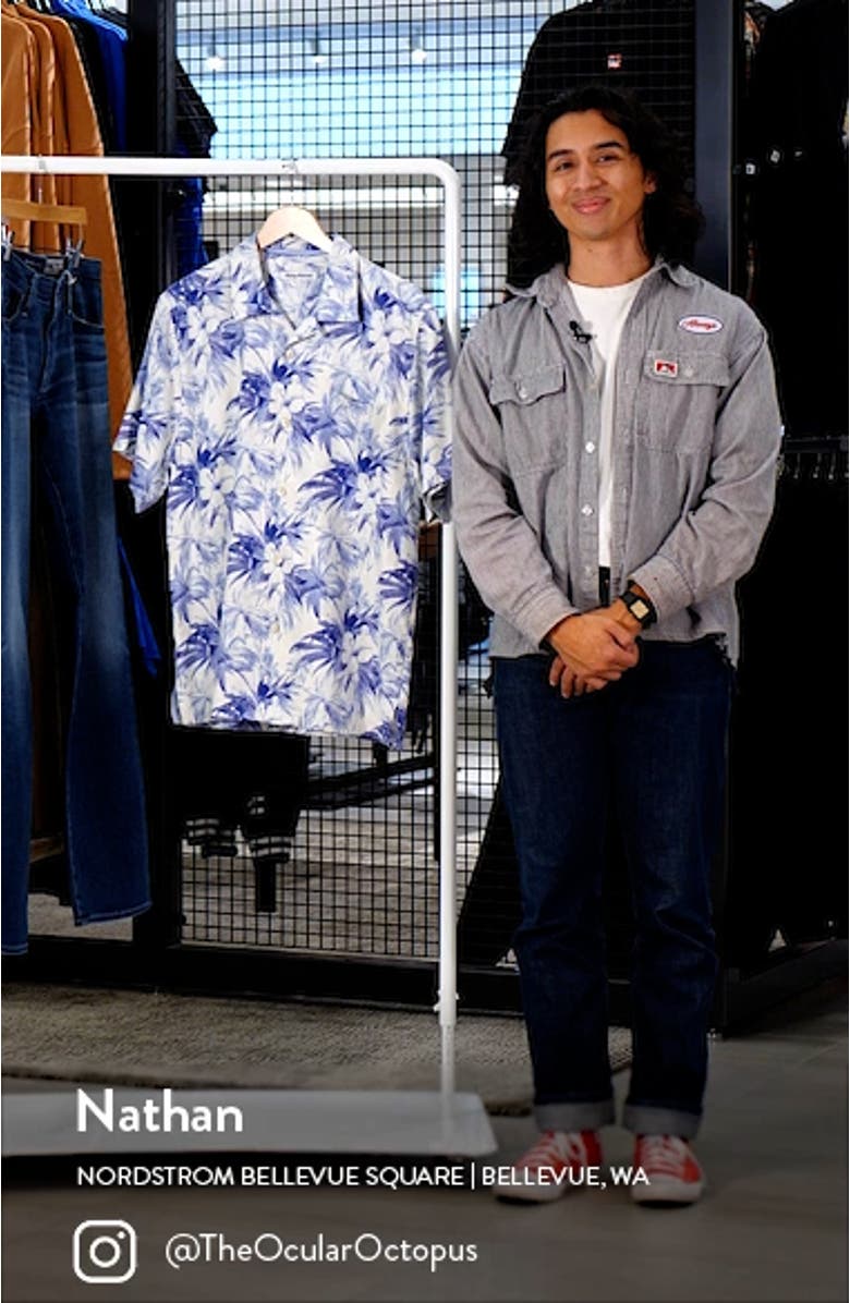 Palmeras Party Print Silk Blend Camp Shirt, sales video thumbnail