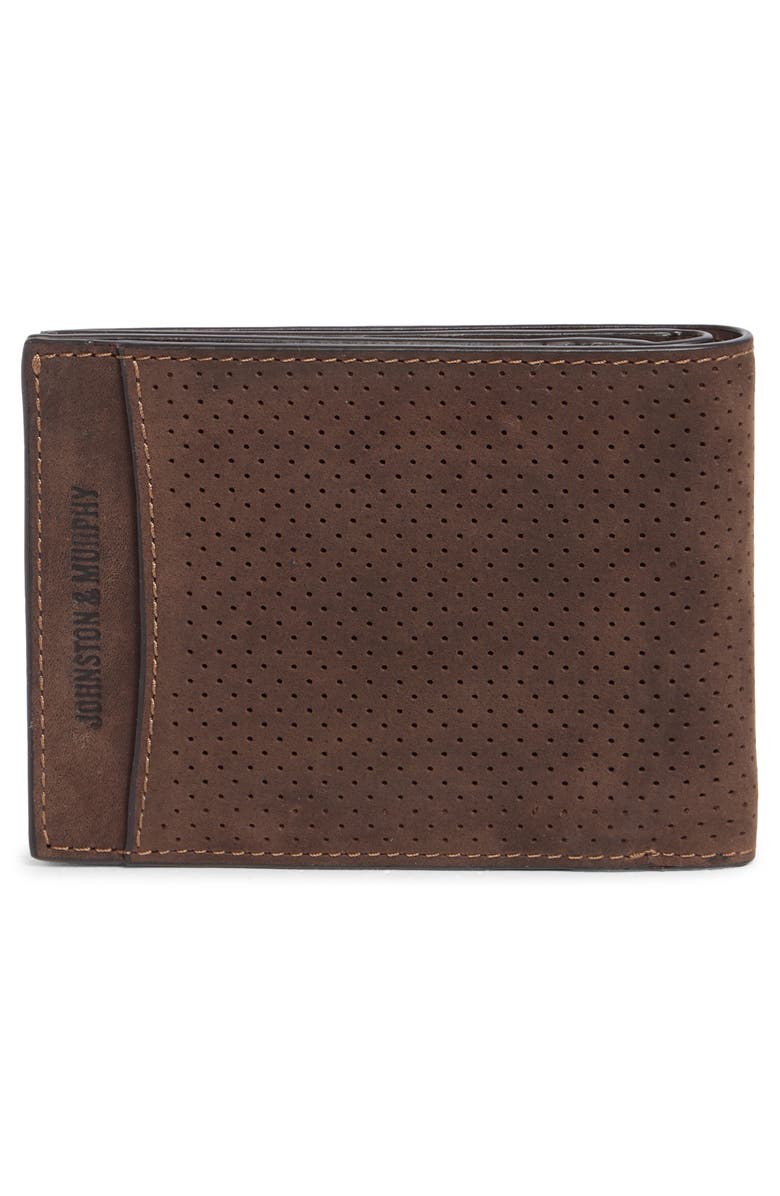 Johnston & Murphy Oil Tanned Leather Perforated Billfold Wallet, Alternate, color, Tan
